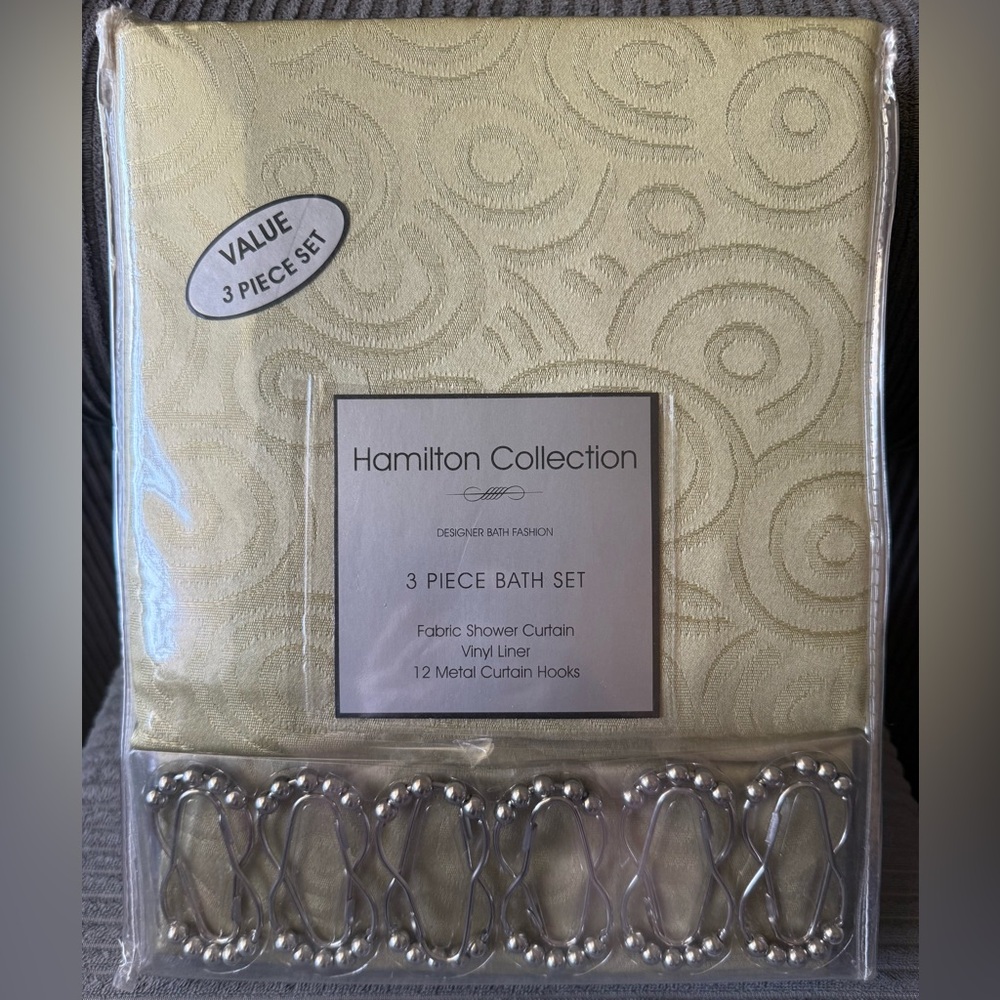Hamilton Collection Elegant Green Shower Curtain Set Liner Hooks Green New